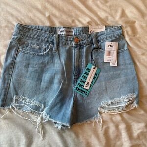 YMI Light Blue Frayed Hem Jean Shorts